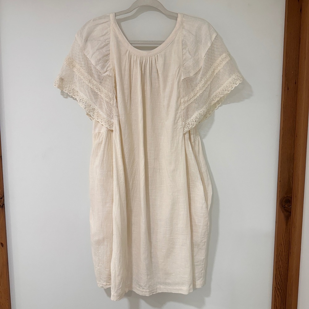 Old Navy Cream Crochet-Sleeve Mini Dress